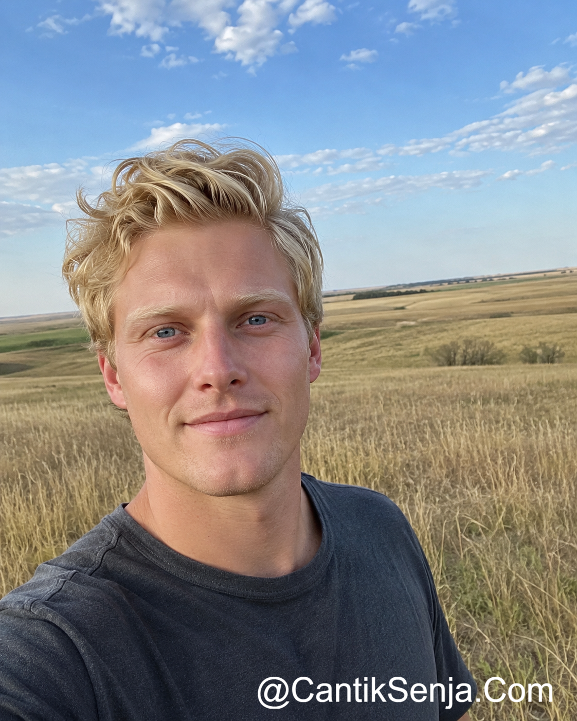 Pria Amerika keturunan Nordik pirang bermata biru di Midwest