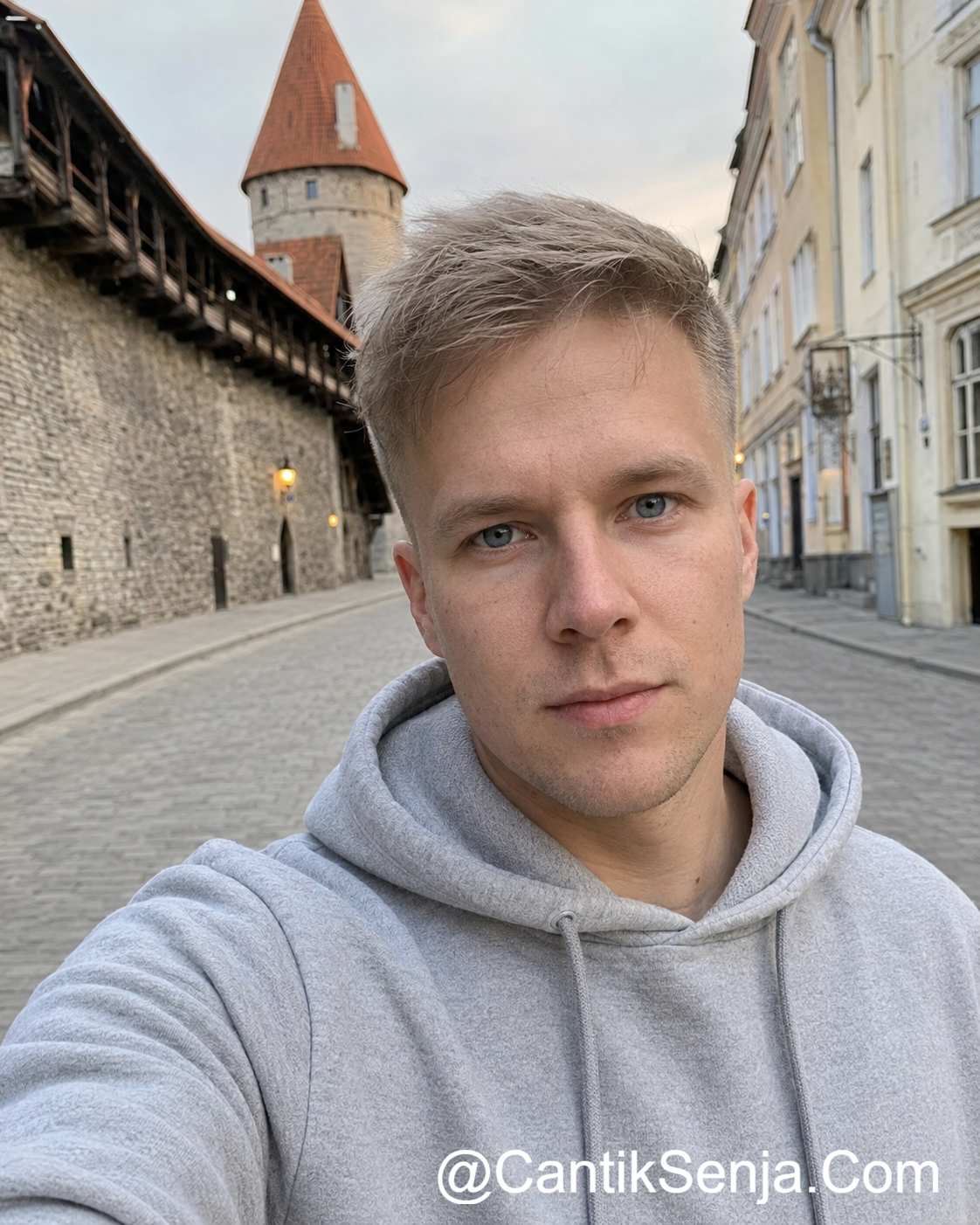 Pria Estonia pirang bermata biru di Tallinn Old Town