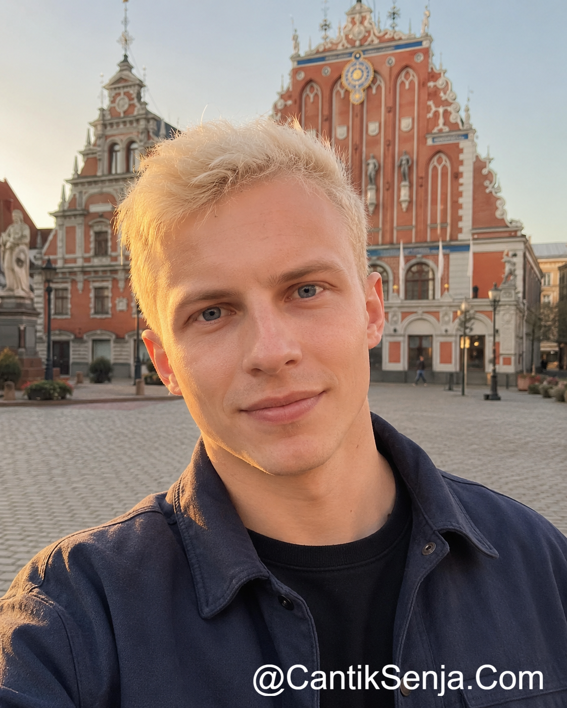 Pria Latvia pirang bermata biru di Riga City Square