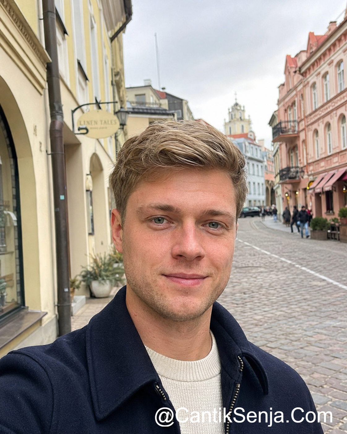 Pria Lithuania pirang bermata biru di Vilnius Old Town