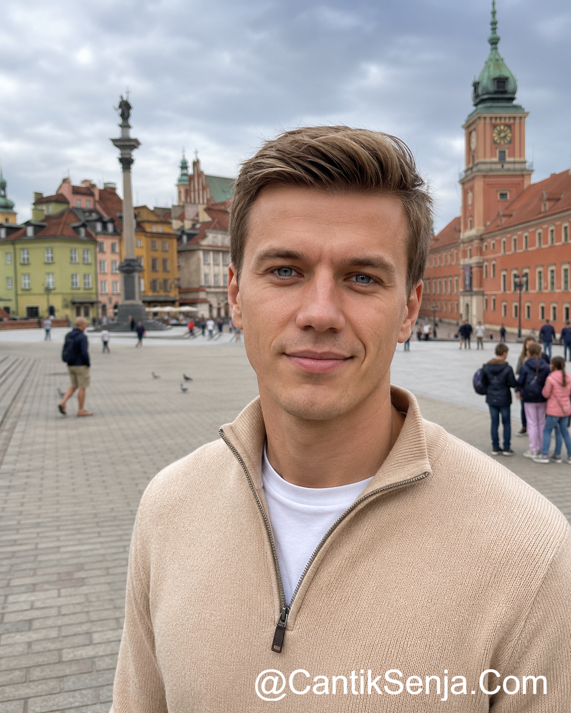 Pria Polandia pirang bermata biru di Warsaw Old Town